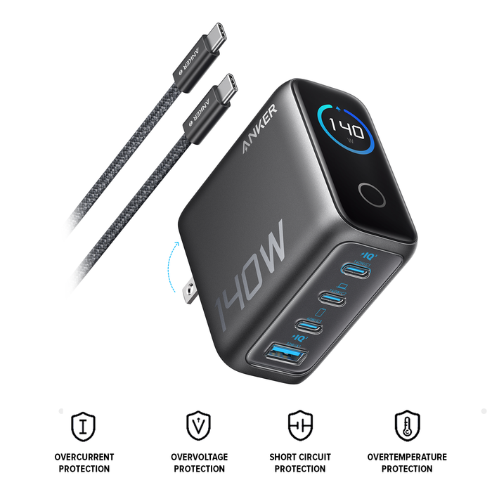 Anker Fast GaN Charger, 140W USB-C Charger, 4-Port Multi-Device Fast Charging Series B2697