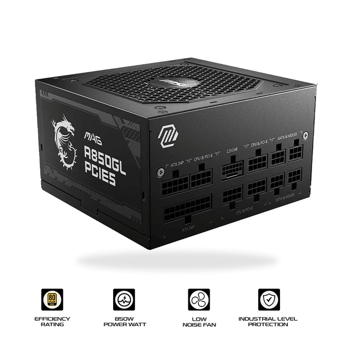 MSI PSU 850W MAG A850GL PCIE5 80+ Gold Full Modular PSU