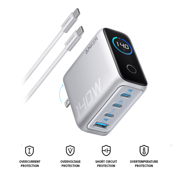 Anker Fast GaN Charger, 140W USB-C Charger, 4-Port Multi-Device Fast Charging Series B2697