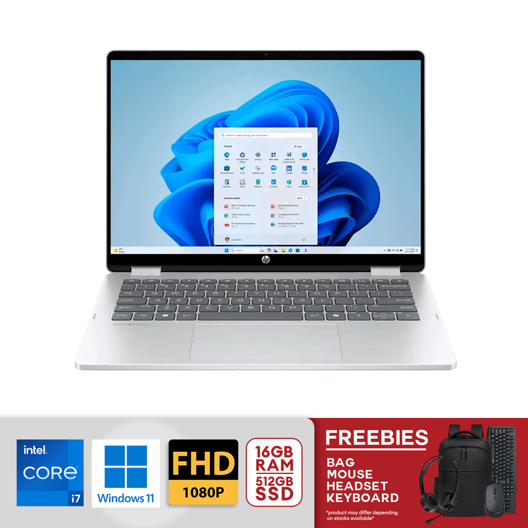 HP OmniBook 5 Flip 2-in-1 14" 2K Touch-Screen Intel Core 7-150U 16GB LPDDR5 512GB SSD PCIe 4.0 Intel Graphics Win 11 Glacier Silver