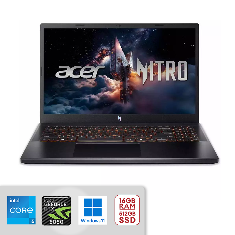 Acer Nitro V15 – 15.6" FHD IPS 165Hz Gaming Laptop, Intel Core i5-13420H, 16GB RAM 512GB PCIe Gen 4 SSD, NVIDIA GeForce RTX 5050 8GB GDDR7 VRAM, Win 11 Obsidian Black