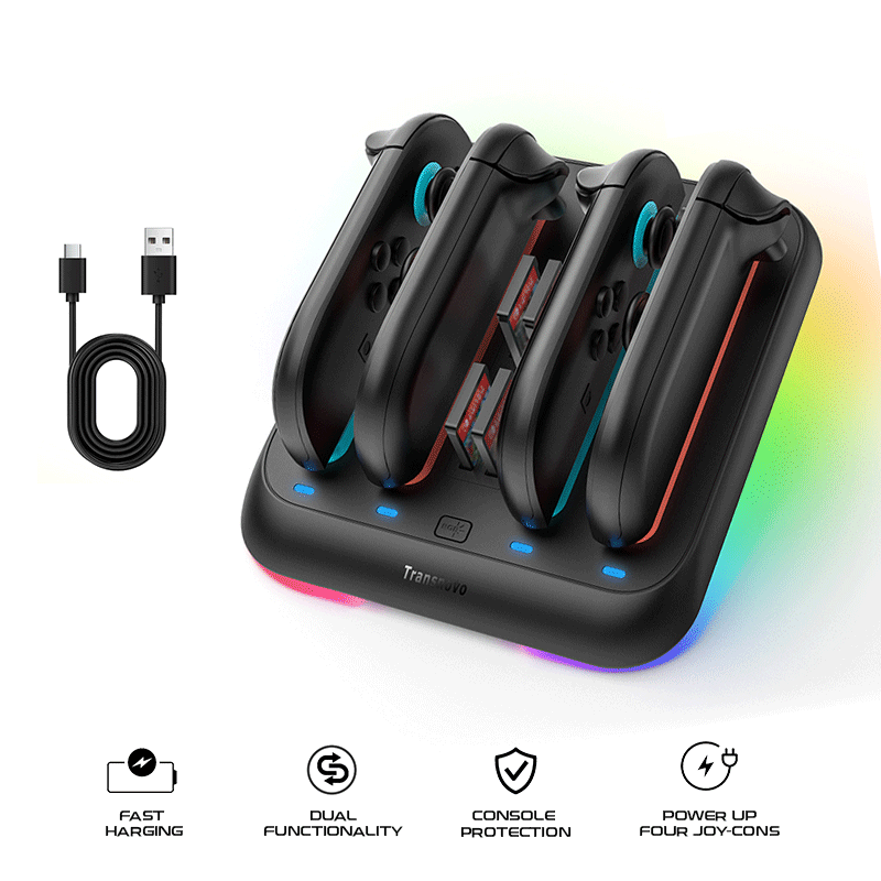 Transnovo Adjustable Stand 4 in 1 Charging Dock with RGB Light for Nintendo Switch 2 Joy-Con NS2-CG03