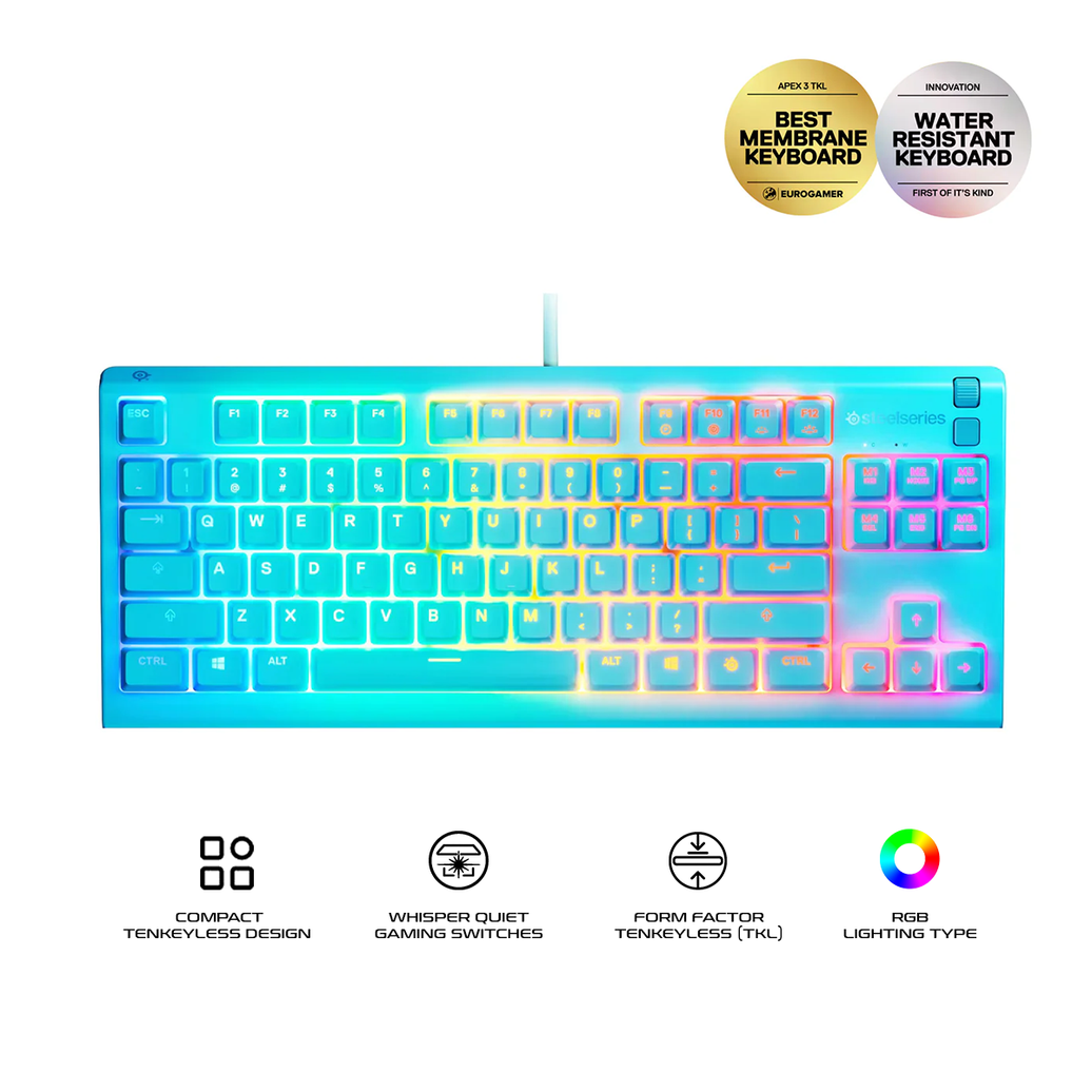 SteelSeries Apex 3 TKL RGB Quiet Switches Gaming Keyboard Aqua (PN64933)
