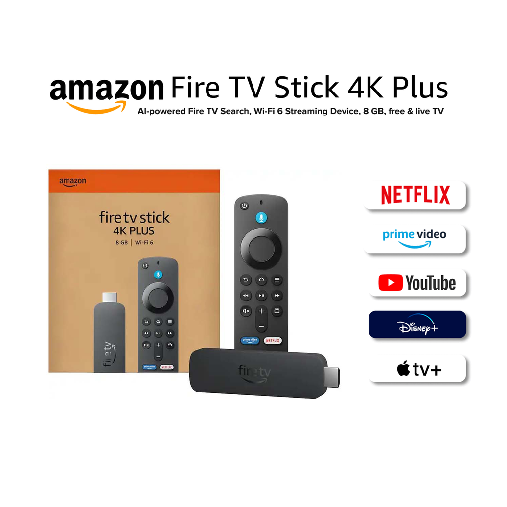 Amazon Fire TV Stick 4K Plus (newest model) AI-powered Fire TV Search, Wi-Fi 6 Streaming Device, 8 GB, free & live TV - Black