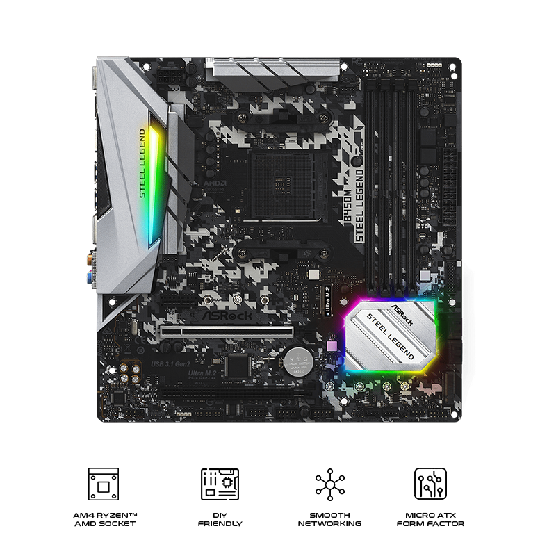 ASRock B450M Steel Legend micro-ATX AM4 DDR4 Motherboard