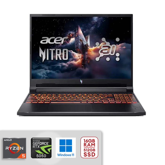 Acer Nitro V16 AI WUXGA 16" 180Hz IPS Gaming Laptop AMD Ryzen 5-240, 16GB RAM / 512GB SSD, NVIDIA RTX 5050 8GB GDDR7 Graphics Win 11 Black