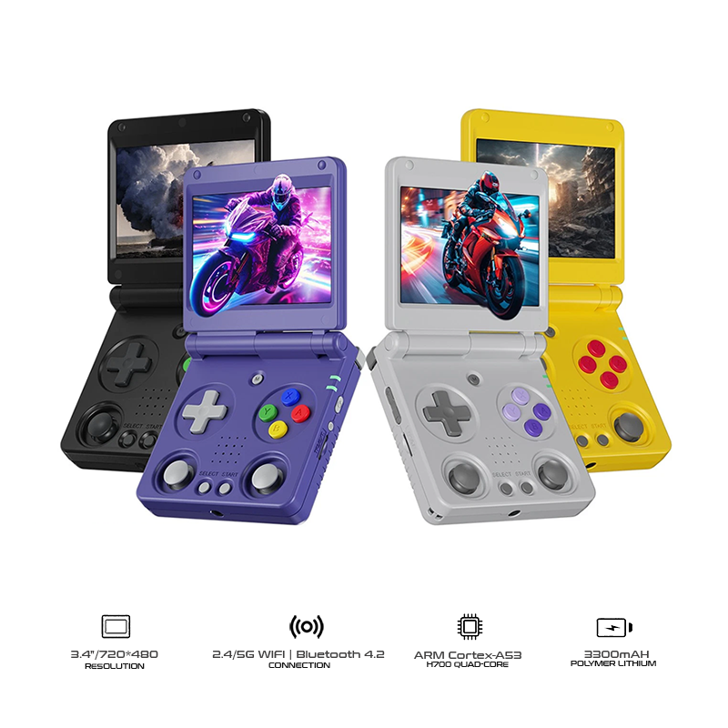 Anbernic RG 34XXSP Portable Foldable Retro Handheld Linux 64-bit Game Console 3.4" H700 Quad-Core w/ 64GB Game Card
