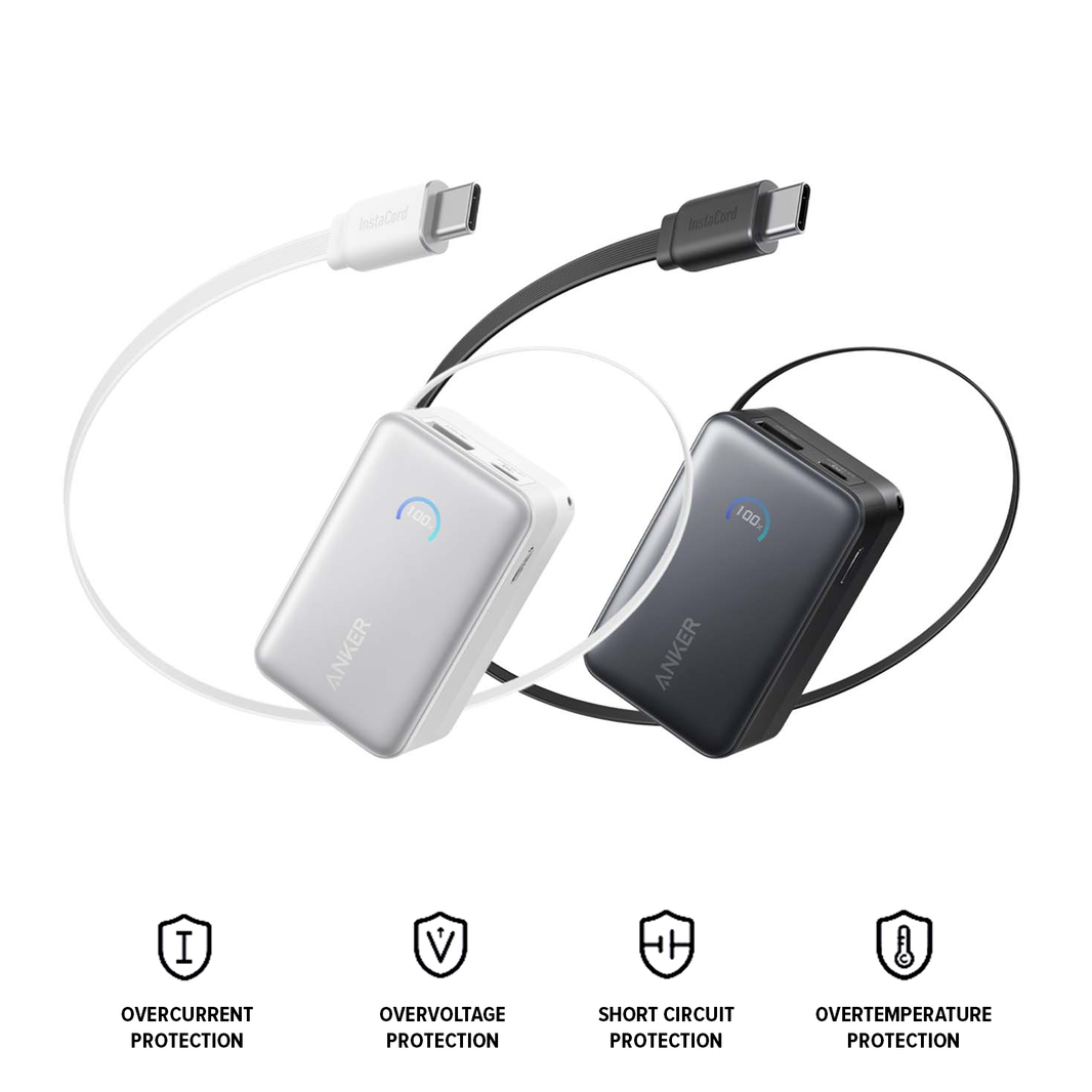Anker Nano Power Bank 10,000mAh 45W with Built-In Retractable USB-C Cable