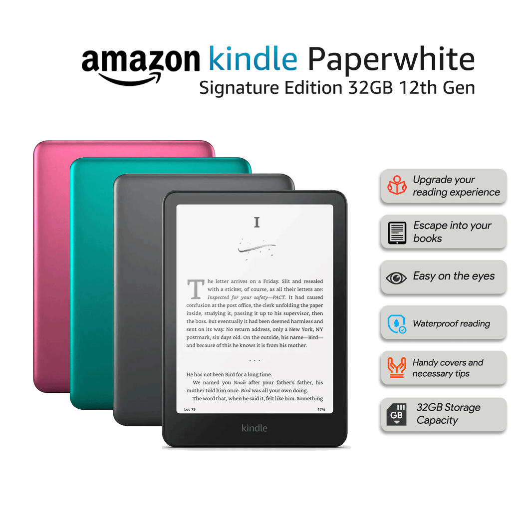 Kindle Paperwhite with description on the side
