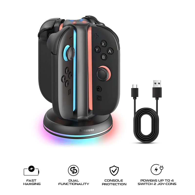 Transnovo 4 in 1 Cylindrical Charging Dock with RGB Light for Nintendo Switch 2 Joy-Con NS2-CG01