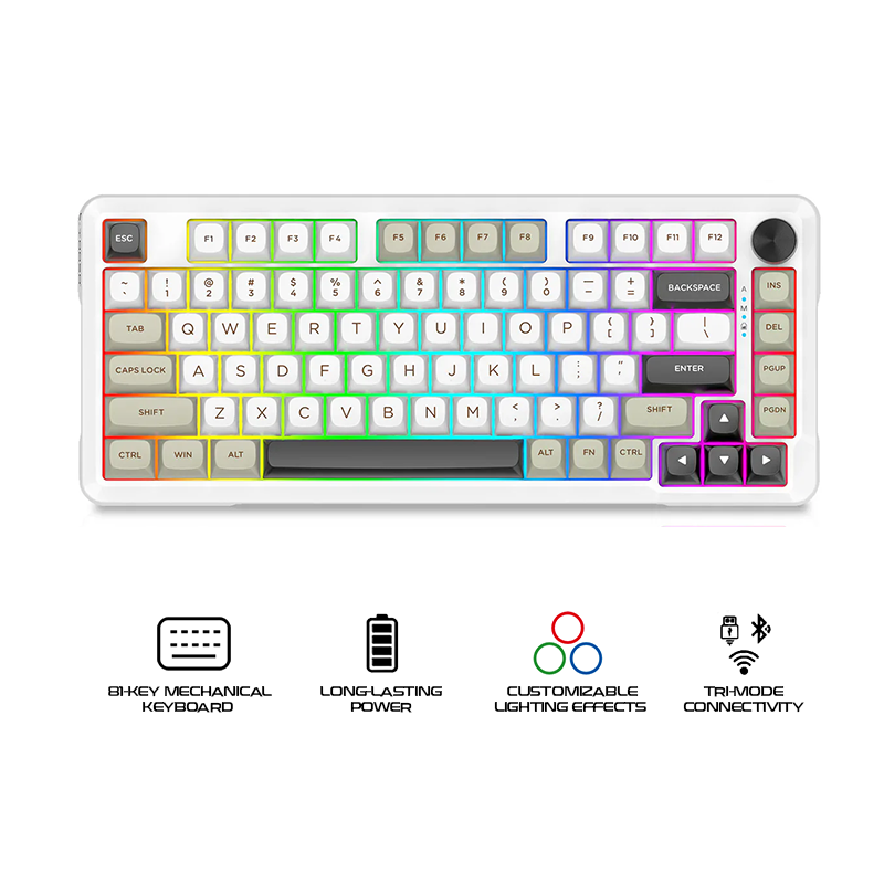 E-Yooso Z-82 Tri-Mode RGB 81keys Mechanical Keyboard White/Grey/Black (Silverwood Switch)