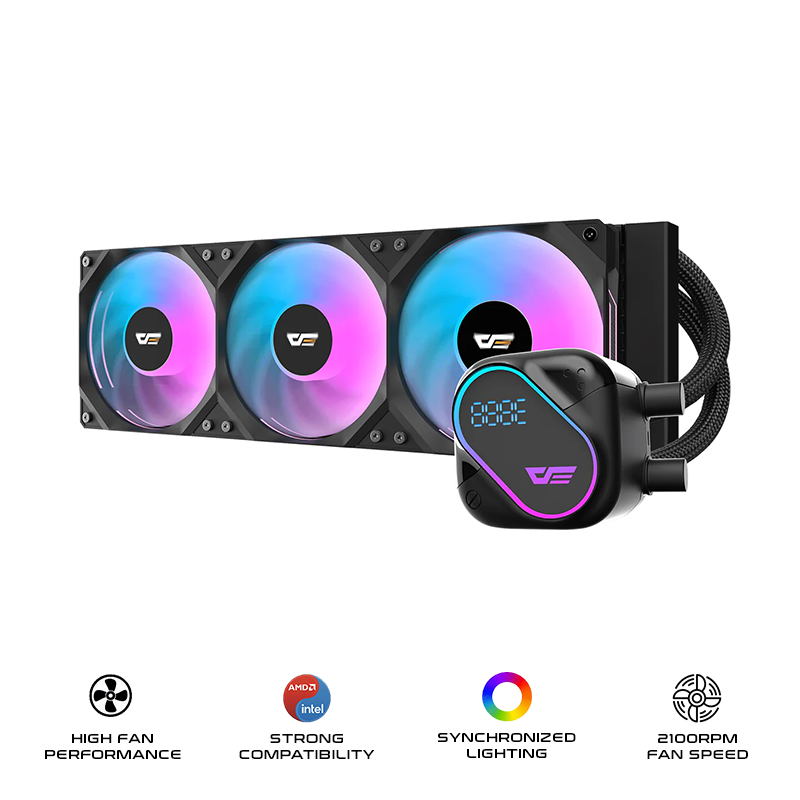 DarkFlash CPU Cooler EXPLORE DO-360 ARGB LCD 360mm AIO Liquid Cooler (Black)