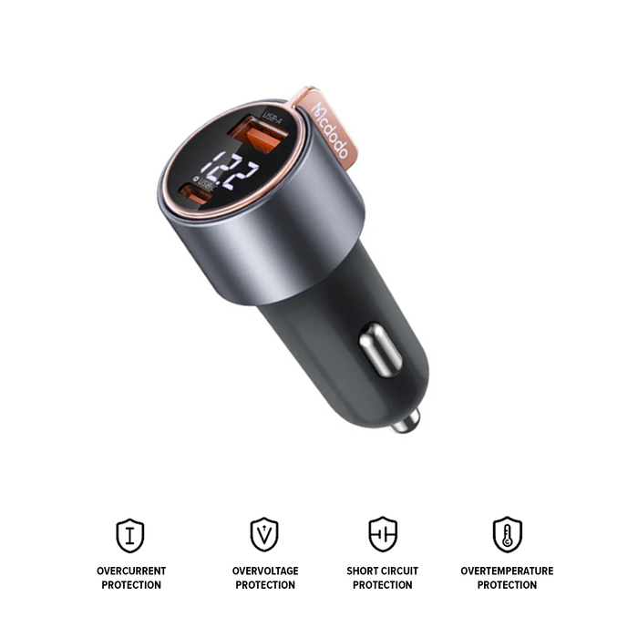 Mcdodo CC-3690 75W Car Charger USB-A & USB-C w/ Digital Display (Black)