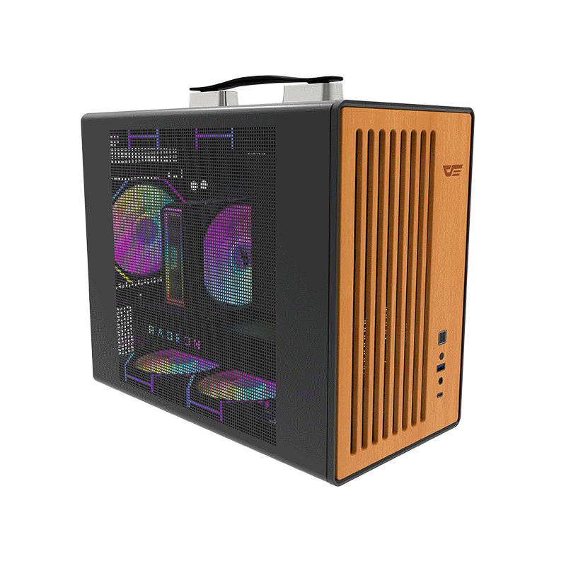 DarkFlash WD200 Wood Edition Veneer Panel M-ATX PC Case (Black)