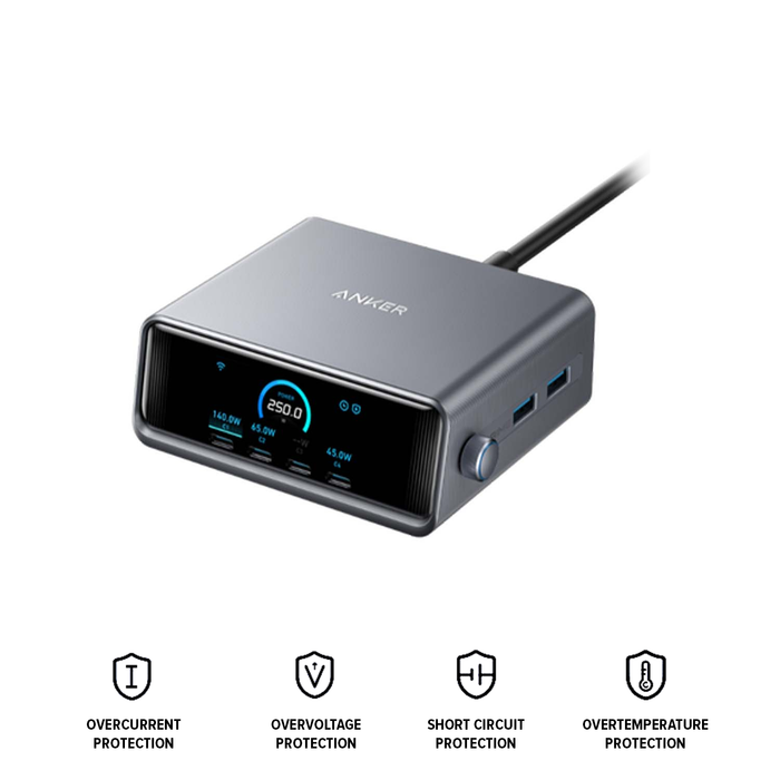 Anker Prime Charger 250W GaN Prime USB C Charging Station 6 Ports for MacBook Pro iPhone 17/16/15/14