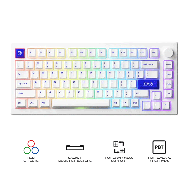 Akko MOD 007B PC Blue White Multi-Modes Hot-Swappable Mechanical Keyboard (Akko V3 Piano Pro Switch)
