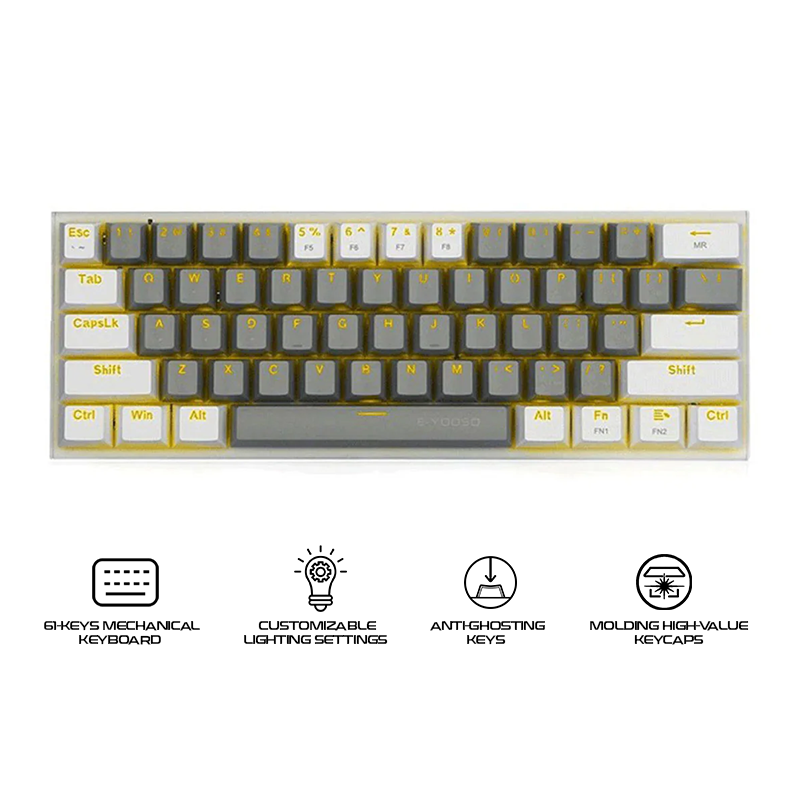 E-Yooso Z-11 RGB 61Keys Hot Swappable Mechanical Keyboard Grey/White (Red Switch)