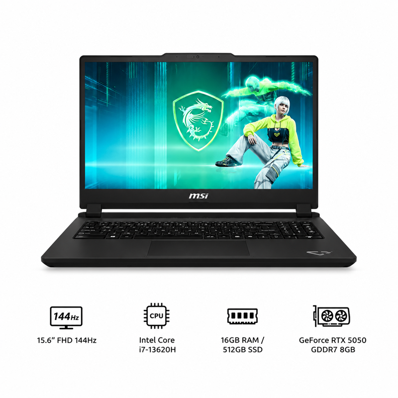 MSI Cyborg 15 C13WEO-653PH Gaming Laptop 15.6″ FHD 144Hz Intel Core i7-13620H DDR4 16GB (8GB*2) 2 Slots, Max 96GB / 512GB SSD GeForce RTX 5050 GDDR7 8GB Win 11 Grey