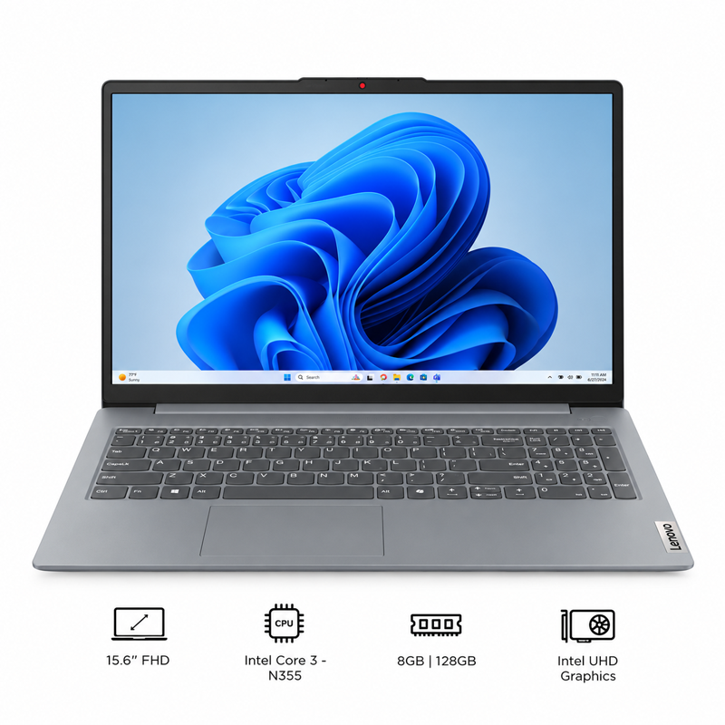Lenovo IdeaPad Slim 3i 15.6" FHD Intel Core 3 - N355 8GB LPDDR5 RAM / 128GB UFS Intel UHD Graphics Windows 11 Home Arctic Grey