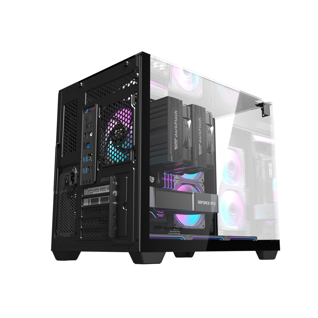 DarkFlash TH285M Luxury M-ATX Triple-sided Tempered Glass PC Case (Black)
