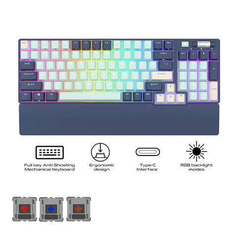 Royal Kludge RK96 Tri Mode RGB 96 Keys Hot Swappable Mechanical Keyboard Forest Blue