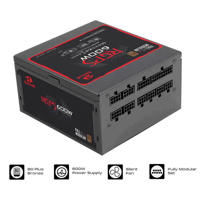 Redragon GC-PS0003 RGPS-600W 80+ Bronze Full Modular ATX Gaming PC Power Supply