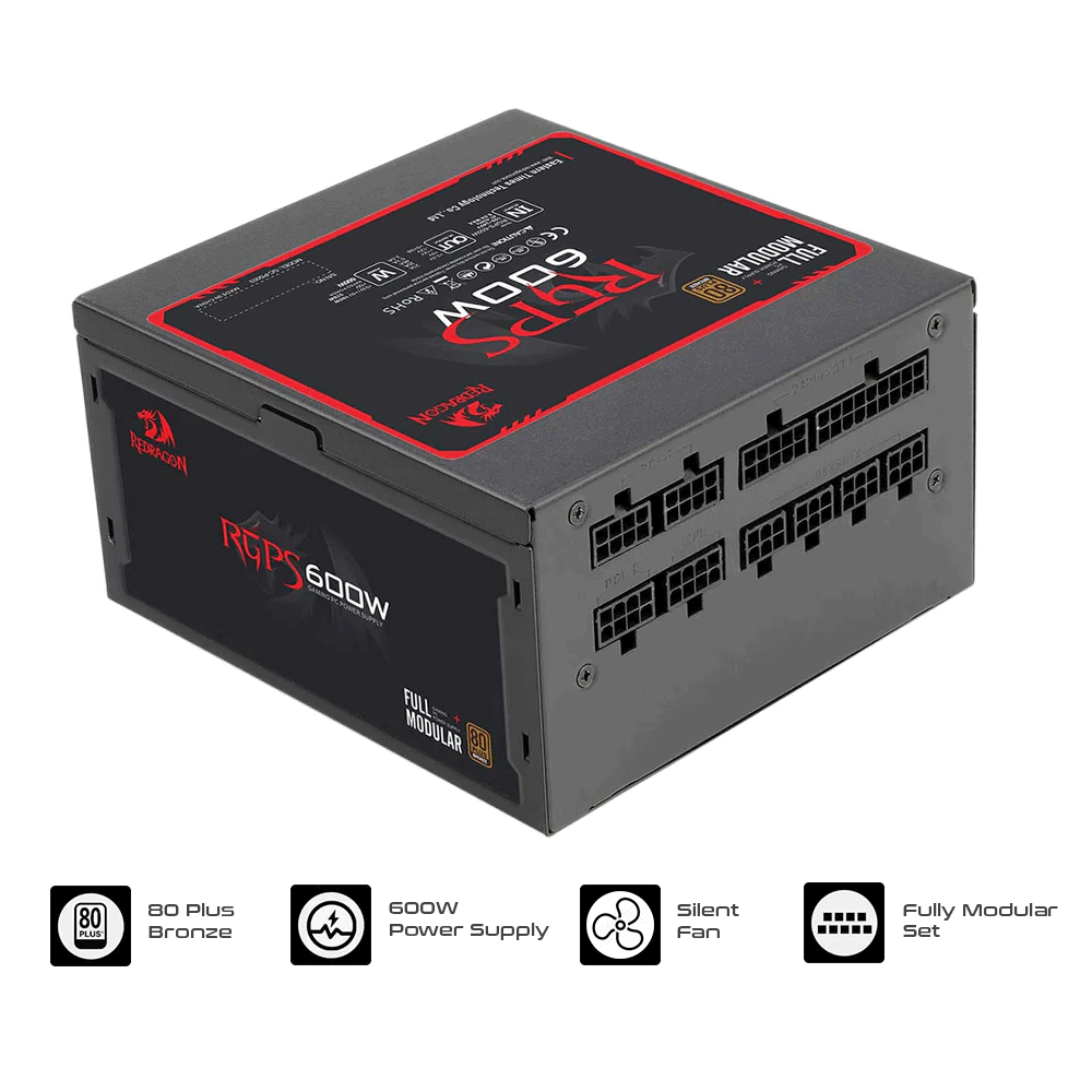 Redragon GC-PS0003 RGPS-600W 80+ Bronze Full Modular ATX Gaming PC Power Supply