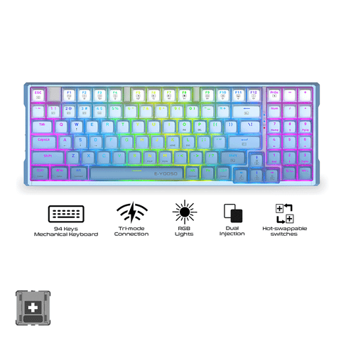 E-Yooso Z-94J Tri-Mode RGB 94 Keys Hot Swappable Mechanical Keyboard Gradiant Blue Linear [White Switch]
