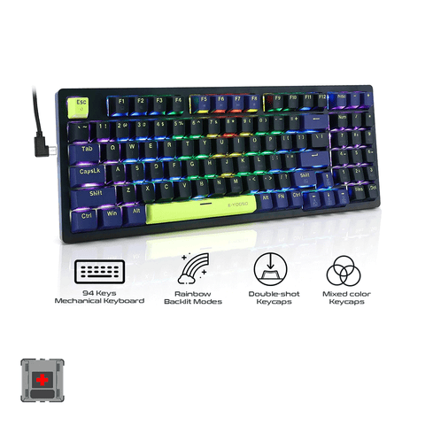 E-Yooso Z-94 Rainbow Light 94 Keys Hot Swappable Wired Mechanical Keyboard Black/Blue [Red Switch]