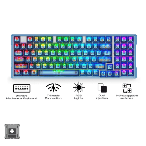 E-Yooso Z-94J Tri-Mode RGB 94 Keys Hot Swappable Mechanical Keyboard Clear Blue Linear [White Switch]