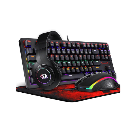 Redragon S113P-KN Keyboard/Mouse/Mousepad/Headset 4-In-1 Set Gaming Essentials [Black]