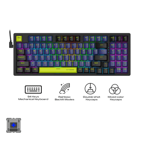 E-Yooso Z-94 Rainbow Light 94 Keys Hot Swappable Wired Mechanical Keyboard Blue/Black [Blue Switch]