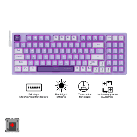 E-Yooso Z-94 Single Light 94 Keys Hot Swappable Wired Mechanical Keyboard Deep Purple [Red Switch]