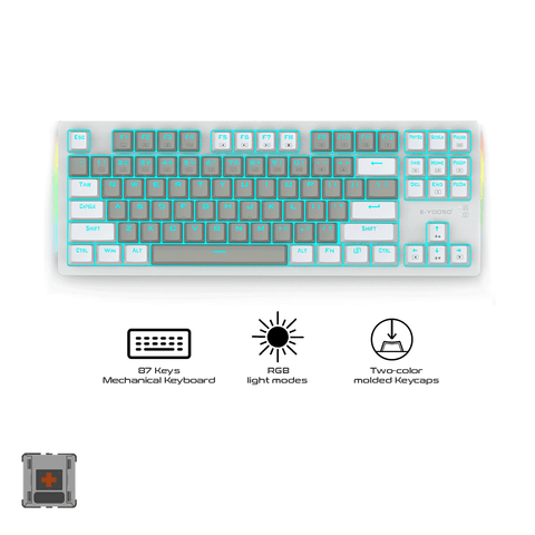 E-Yooso K620 RGB Side Lit and LED Back Lit 87 Keys Mechanical Keyboard Grey/White [Brown Switch]