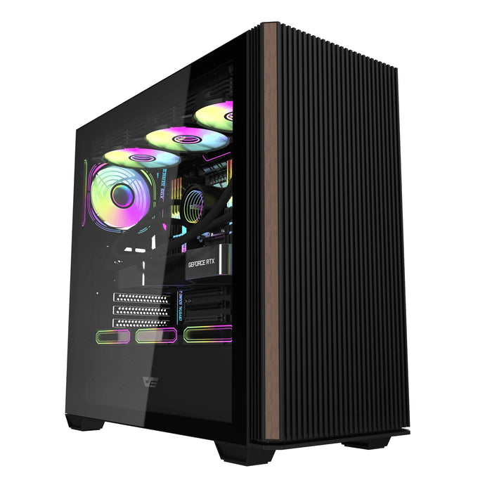 DarkFlash DS900WS Tempered Glass Wood-Inspired Front ATX PC Case (Black)