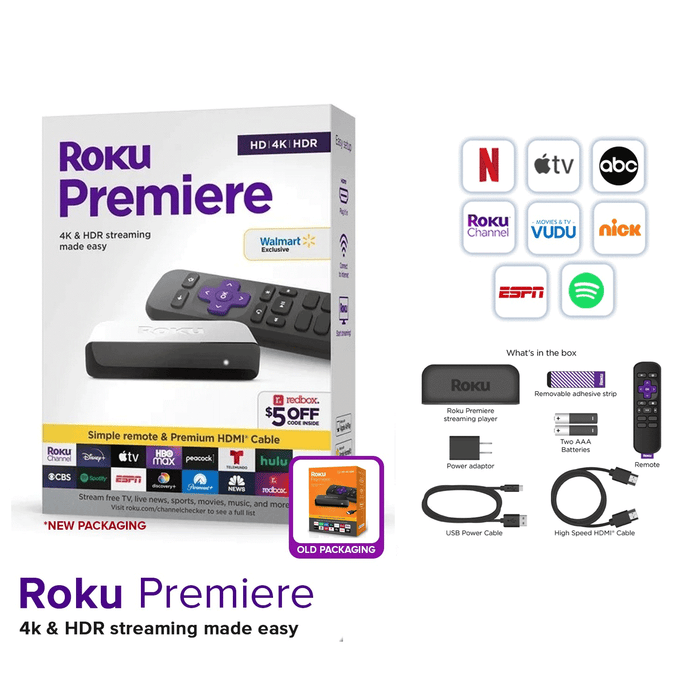 Roku Premiere HD/4K/HDR Streaming Media Player 3920R Black with Simple Remote & Premium HDMI Cable