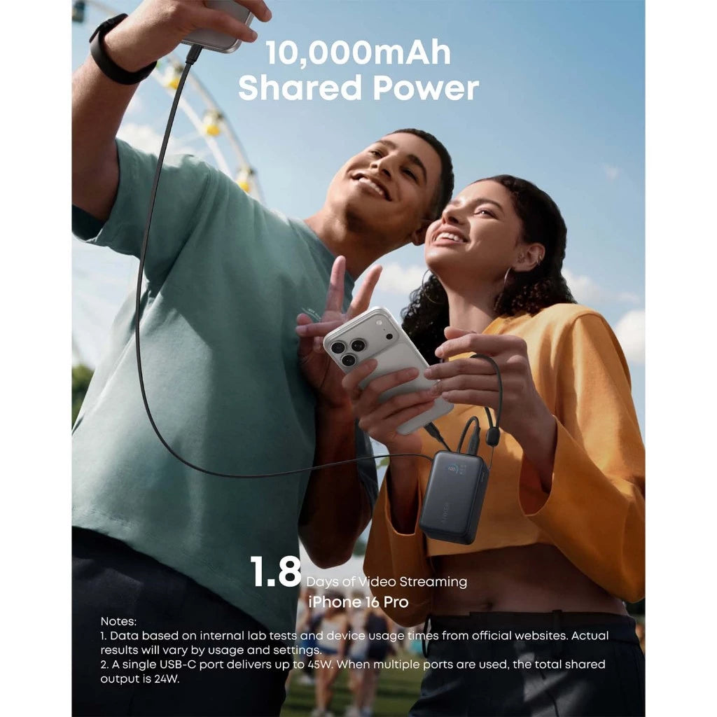 Anker Nano Power Bank 10,000mAh 45W with Built-In Retractable USB-C Cable