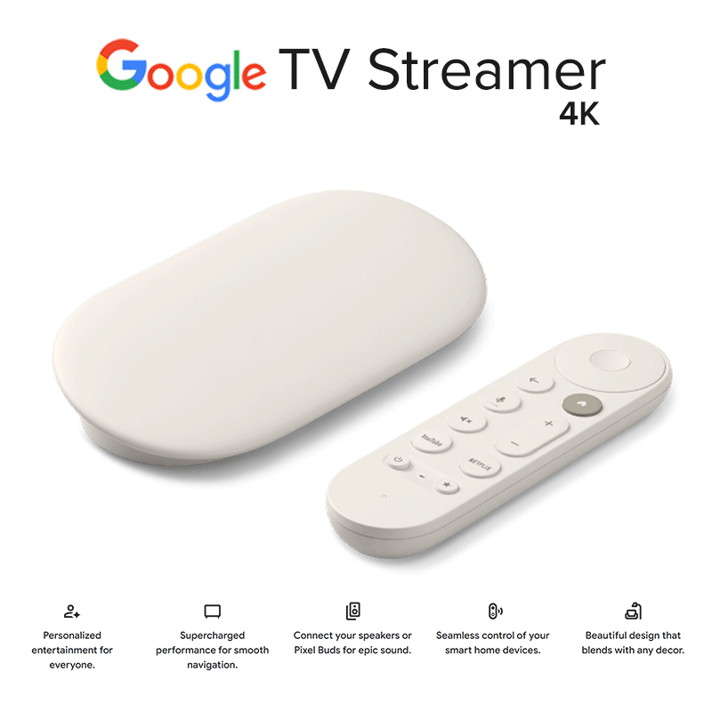 Google TV Streamer 4K | Fast Streaming Entertainment On Your TV Smart Home Control - 32GB Storage