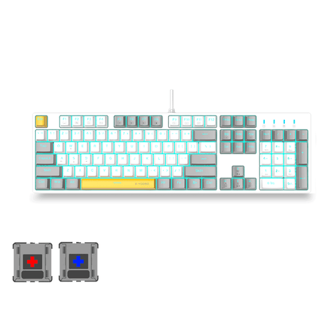 E-Yooso Z-14 104 Keys Rainbow Single Light Slit Backlight Mechanical Keyboard [White/Grey] [Red Switch] [Blue Switch]