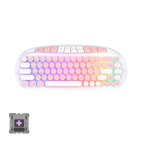Royal Kludge RK Round Tri-Mode RGB 68 Keys Hot Swappable Mechanical Keyboard White (Pink Switch)