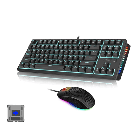 E-YOOSO Z-737 Gaming Set Wired Clicky Keyboard and Mouse, PC/Win/Mac [OUTEMU Blue Switch][Black]