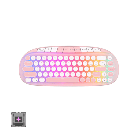 Royal Kludge RK Round Tri-Mode RGB 68 Keys Hot Swappable Mechanical Keyboard Pink (Pink Switch)