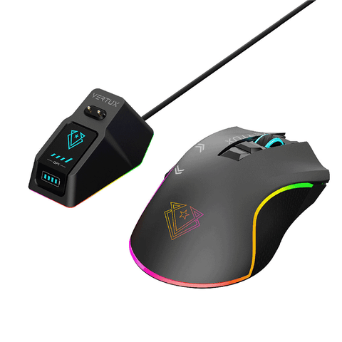 Vertux Mustang GameCharged Wireless RGB Gaming Mouse with Wireless RGB Charging Dock