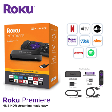 Roku Premiere HD/4K/HDR Streaming Media Player 3920R Black with Simple Remote & Premium HDMI Cable