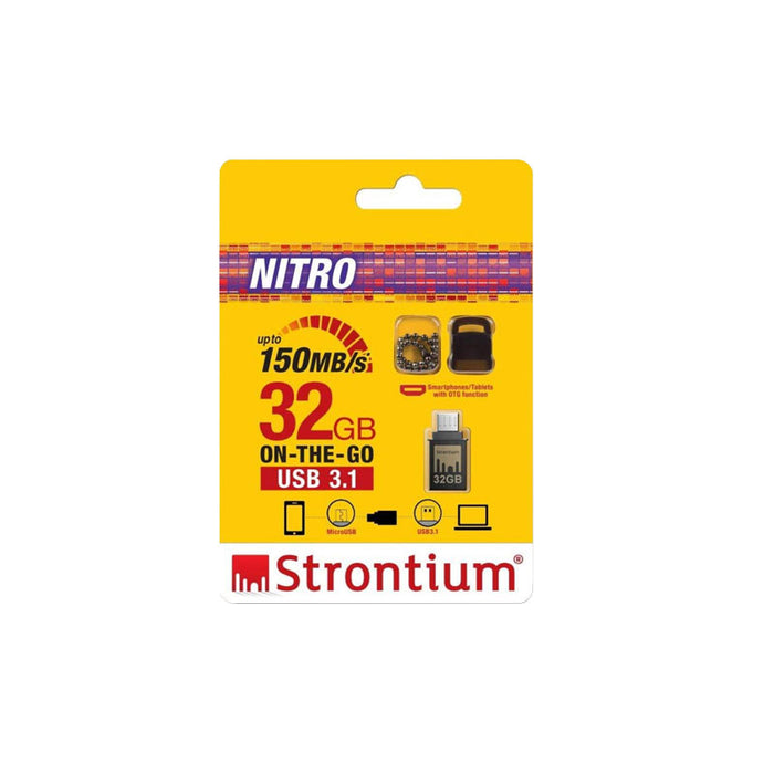 Strontium Nitro 32GB Dual Drive USB 3.1 Metal Flash Pen Drive OTG Up to 150MB/S Micro USB and USB 3.0 3.1 for Android Smartphones Tablets Computers Laptops (SR32GBBOTG2Y) - GameXtremePH