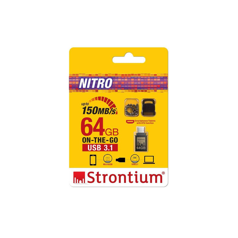 Strontium Nitro 64GB Dual Drive USB 3.1 Metal Flash Pen Drive OTG Up to 150MB/S Micro USB and USB 3.0 3.1 for Android Smartphones Tablets Computers Laptops (SR64GBBOTG2Y) - GameXtremePH
