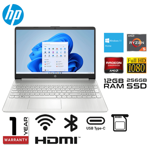 HP 15-ef2013dx 15.6" FHD Laptop - AMD Ryzen 5 5500U | AMD Radeon | 12GB DDR4 RAM | 256GB SSD WIn11 - Silver