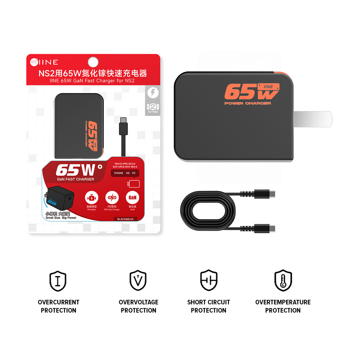 IINE 65W GaN Fast Charger for Nintendo Switch 2