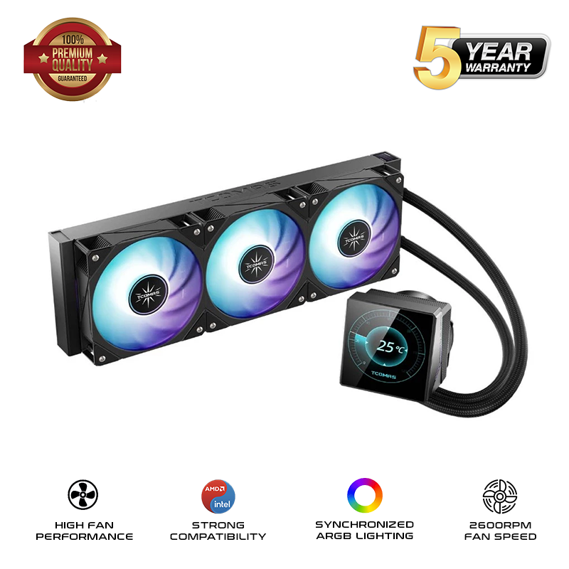 TCOMAS WG600 ARGB 360mm AIO Liquid CPU Cooler with LCD Screen