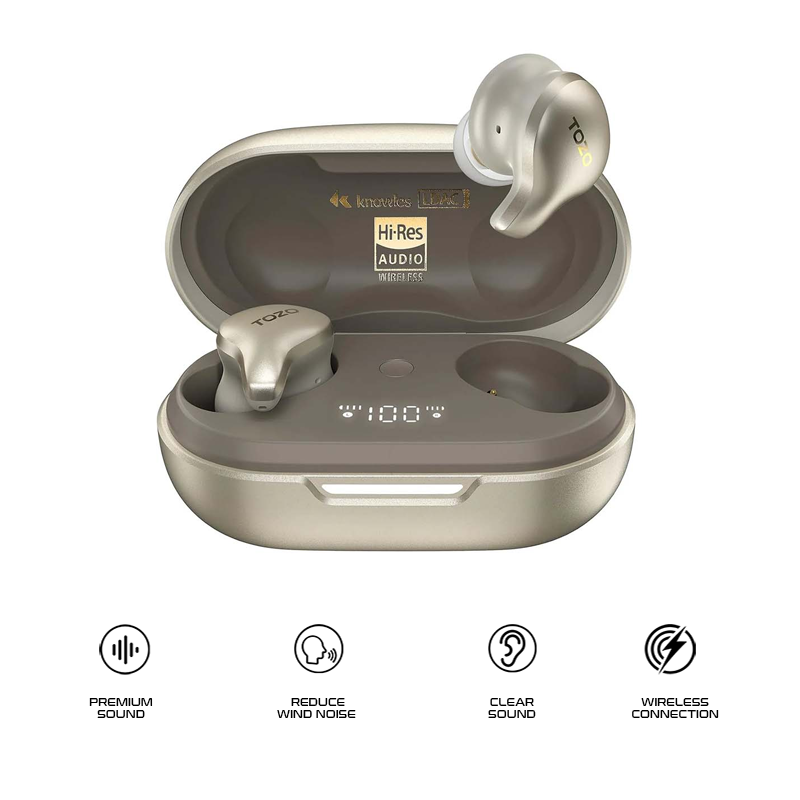 TOZO TWS Earbuds Golden X1 Hybrid ANC Hi Res LDAC IPX6 Wireless Charging 32Hr Playtime